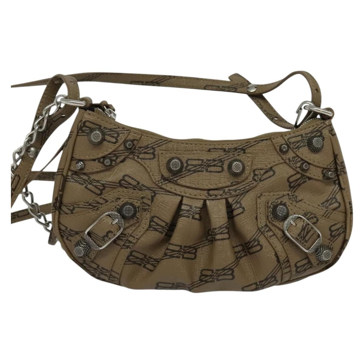 Balenciaga Le Cagole Giant Studs Chain Shoulder Bag Leather, BEIGE, LEATHER, Shoulder bag