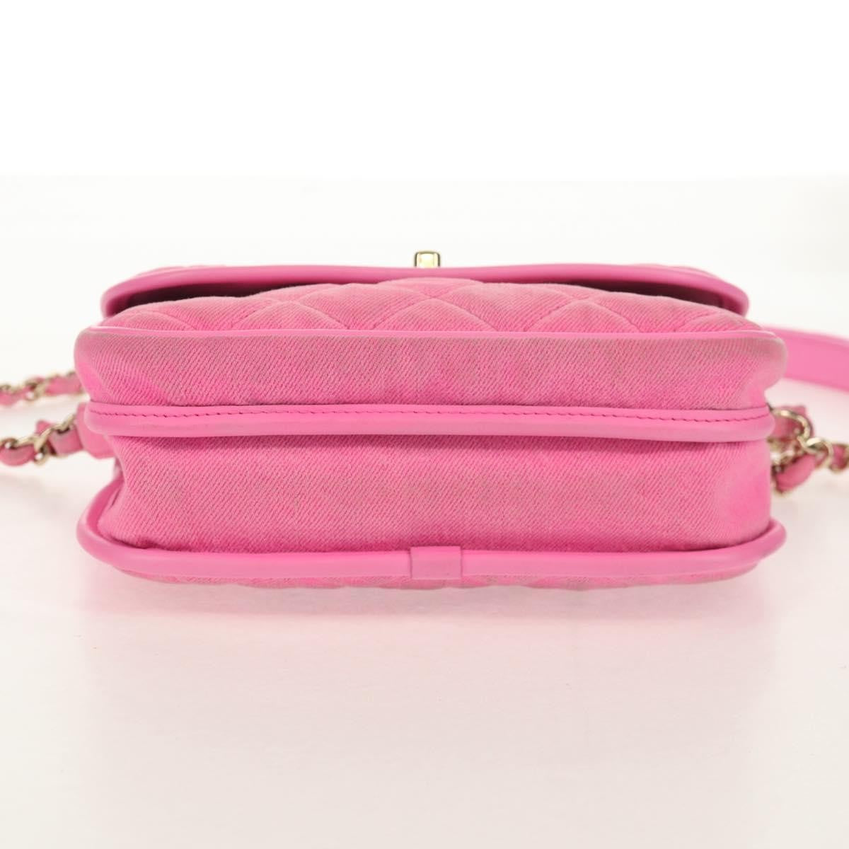 Chanel Flap Messenger Bag Quilted Denim, PINK, CANVAS, Shoulder bag