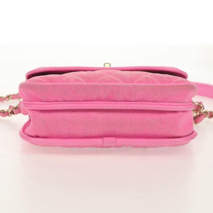Chanel Flap Messenger Bag Quilted Denim, PINK, CANVAS, Shoulder bag