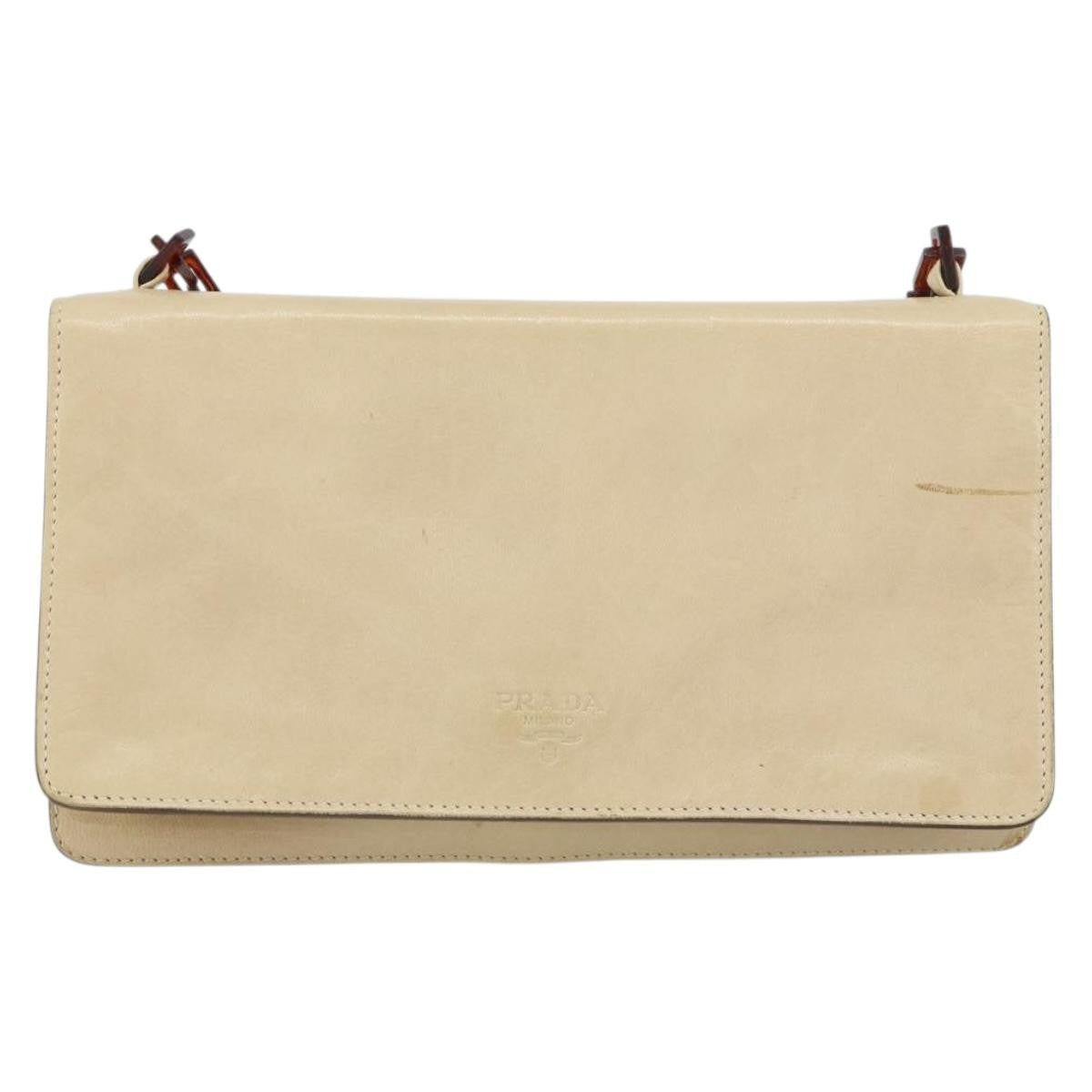 Prada Flap Shoulder Bag Leather, BEIGE, LEATHER, Shoulder bag