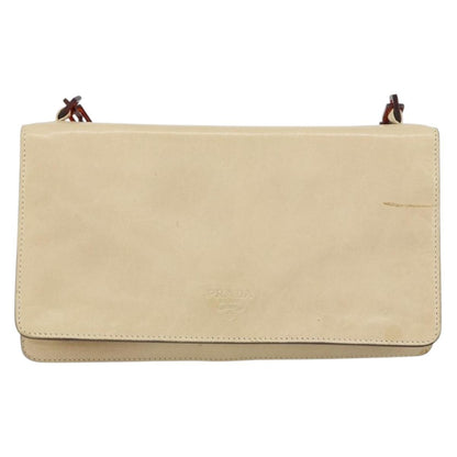 Prada Flap Shoulder Bag Leather, BEIGE, LEATHER, Shoulder bag