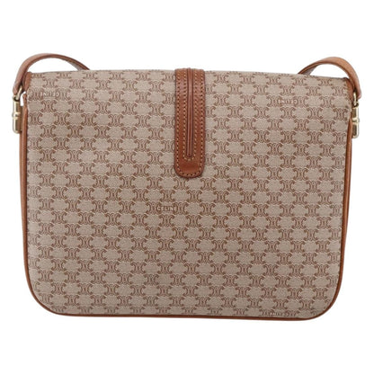 Celine Vintage Macadam Shoulder Bag Canvas and Leather, BEIGE, CANVAS, Shoulder bag