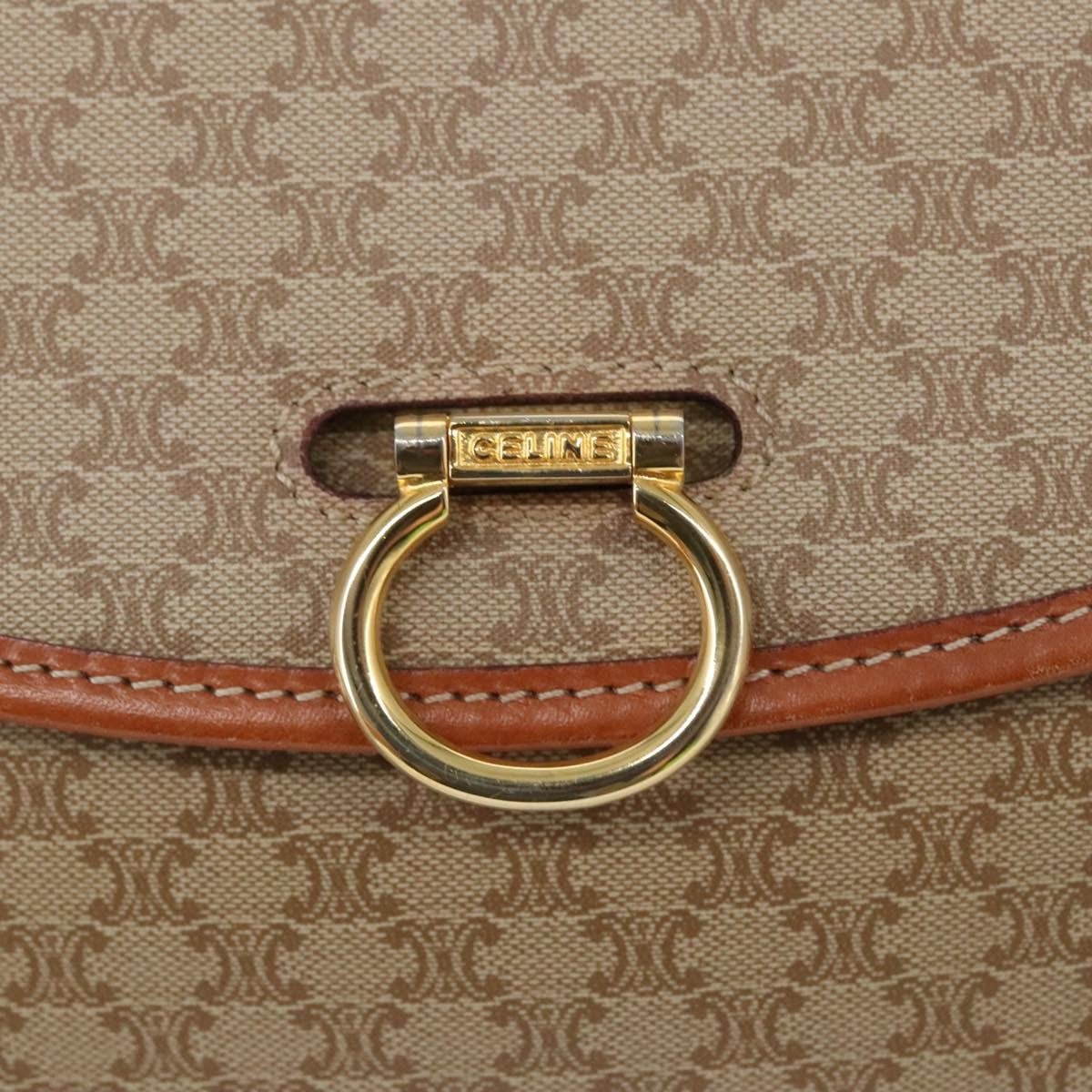 Celine Vintage Macadam Shoulder Bag Canvas and Leather, Beige, Canvas, Shoulder Bag