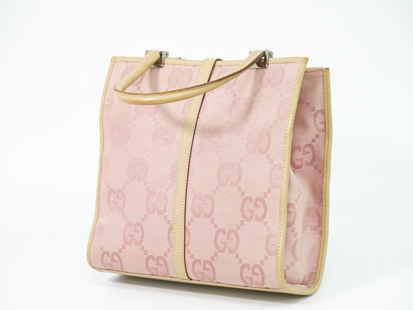 Gucci Jackie 1961 Tote GG Denim and Leather, Pink, Canvas, Handbag
