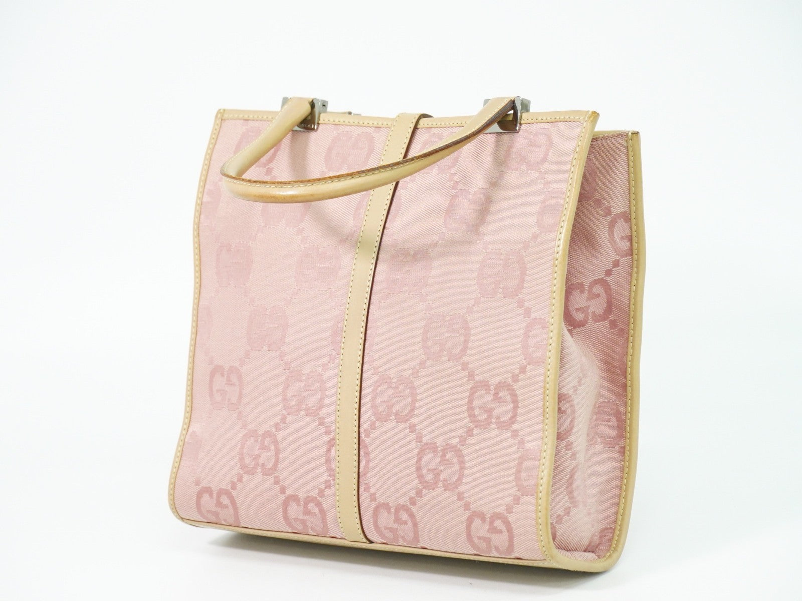 Gucci Jackie 1961 Tote GG Denim and Leather, Pink, Canvas, Handbag