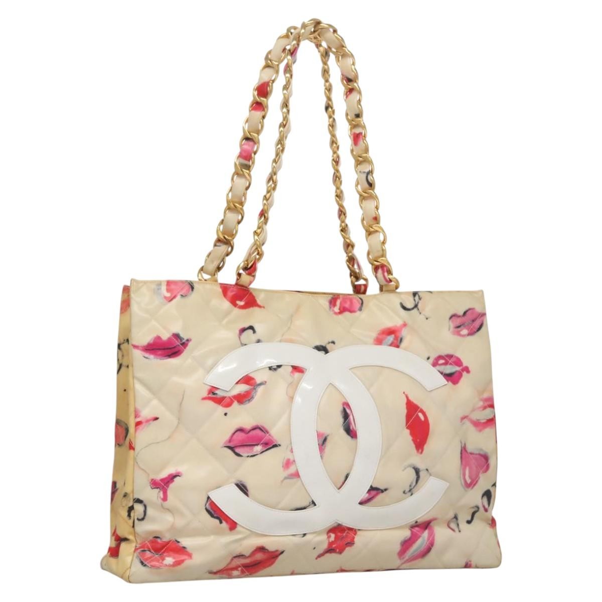 Chanel Vintage CC Chain Tote Printed patent leather, BEIGE, PATENT_LEATHER, Tote bag