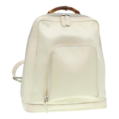 Gucci Vintage Bamboo Backpack Nylon and Patent Leather, WHITE, NYLON, Backpack