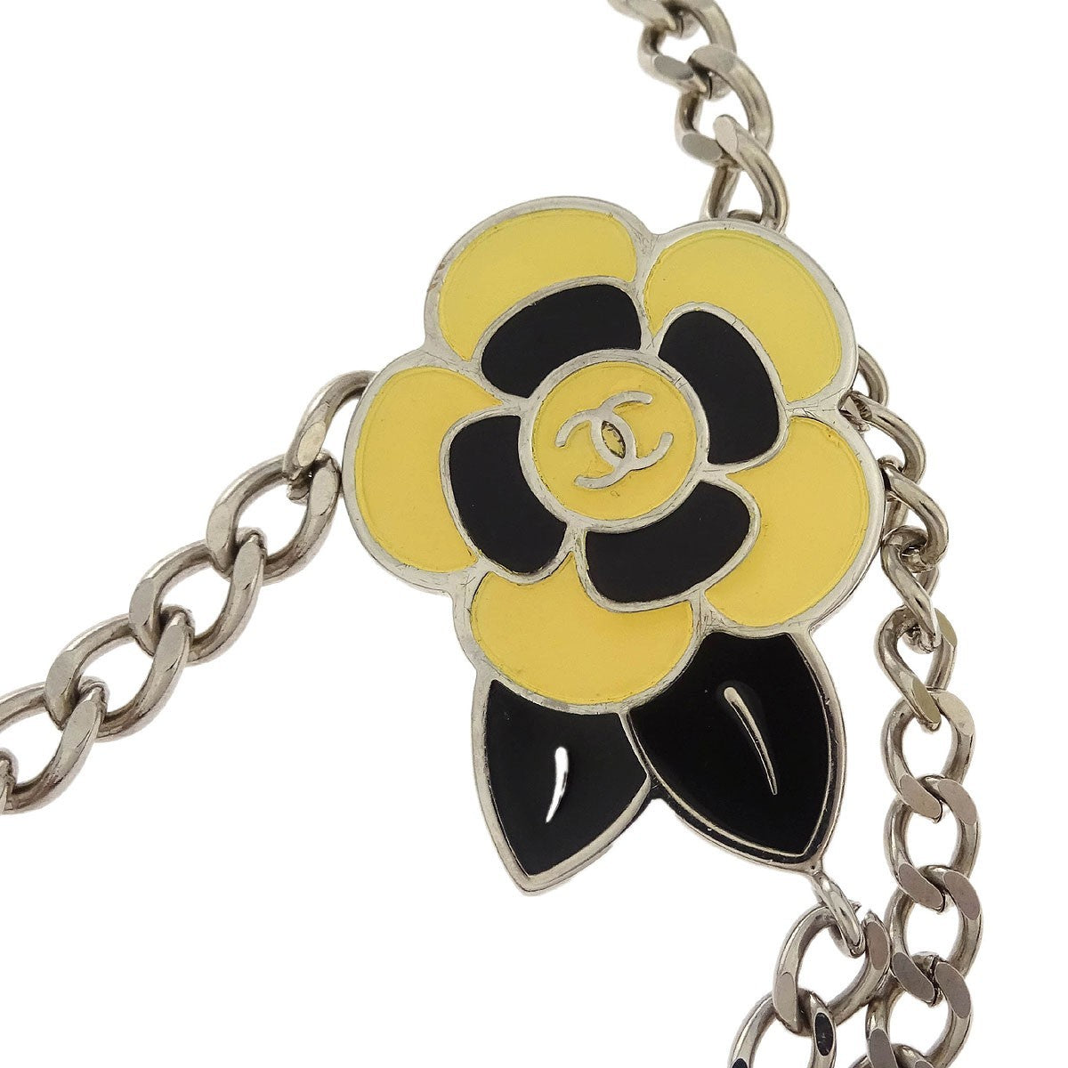 Chanel Vintage Camellia Charm Chain Belt Metal, SILVER, SILVER_PLATED, Belts