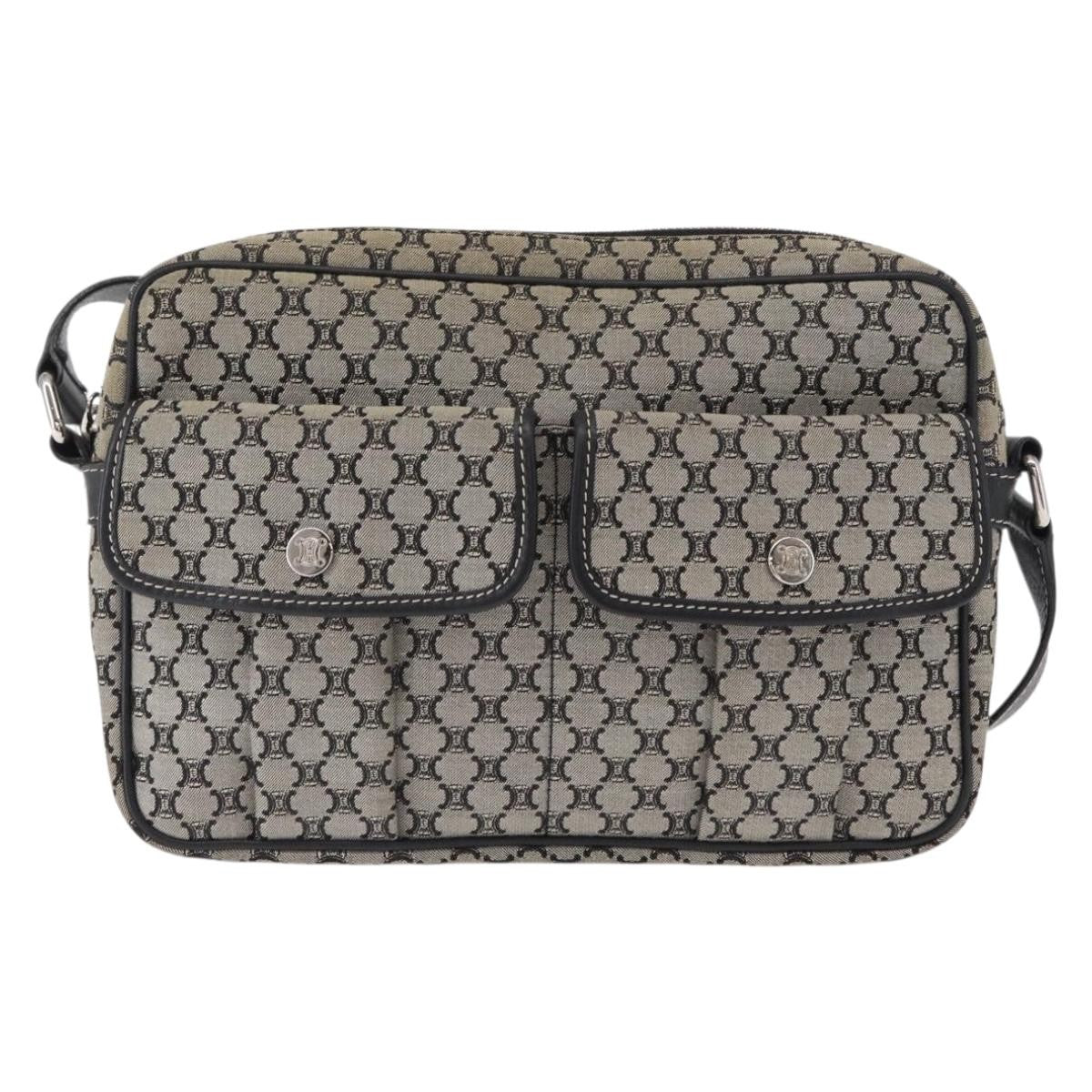 Celine Vintage Macadam Shoulder Bag Canvas and Leather, GRAY, CANVAS, Shoulder bag