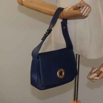 Celine Vintage Circle Logo Crossbody Bag Leather, BLUE, LEATHER, Crossbody bag