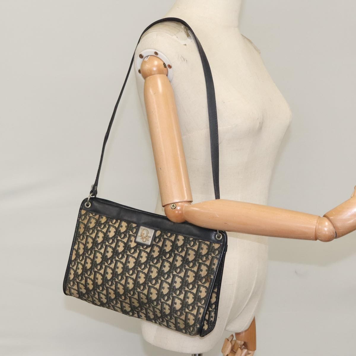 Christian Dior Vintage Trotter Shoulder Bag Canvas, NAVY, CANVAS, Shoulder bag