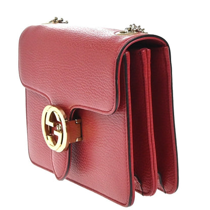 Gucci Interlocking Shoulder Bag Leather, RED, LEATHER, Shoulder bag
