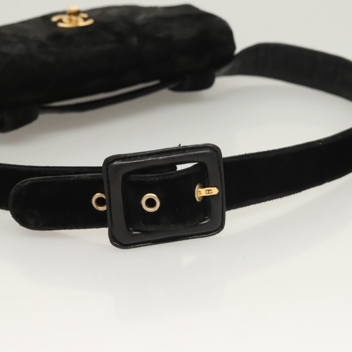 Chanel Vintage CC Flap Waist Bag Quilted Leather, BLACK, VELVET, Handbag