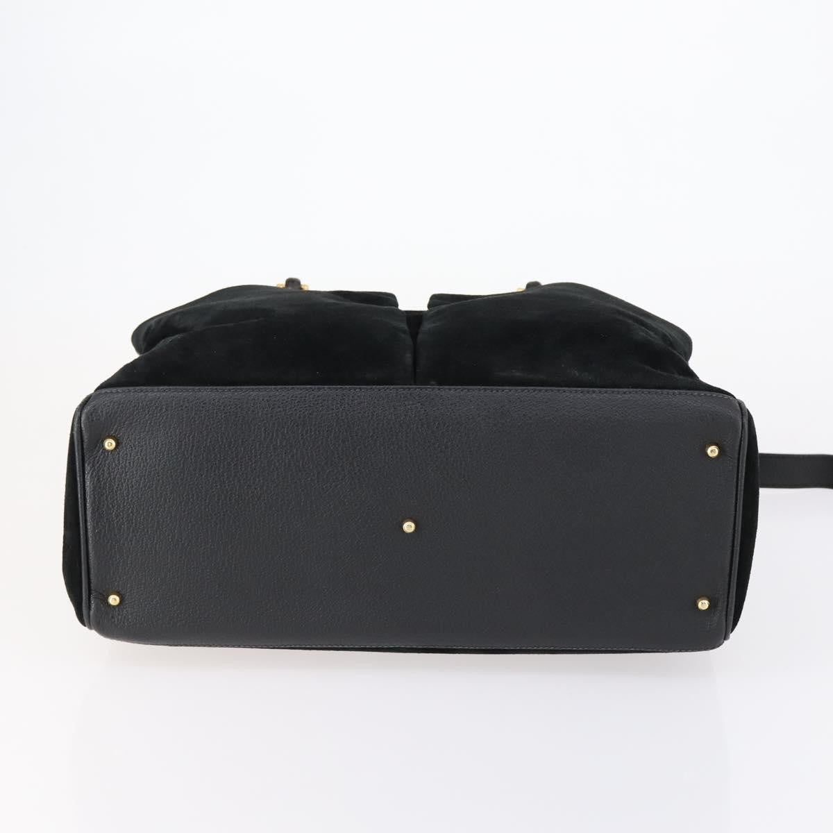 Gucci Vintage Bamboo Handle Bag Suede, BLACK, SUEDE, Handbag