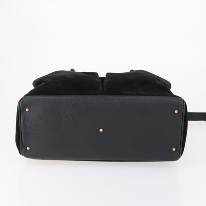 Gucci Vintage Bamboo Handle Bag Suede, BLACK, SUEDE, Handbag