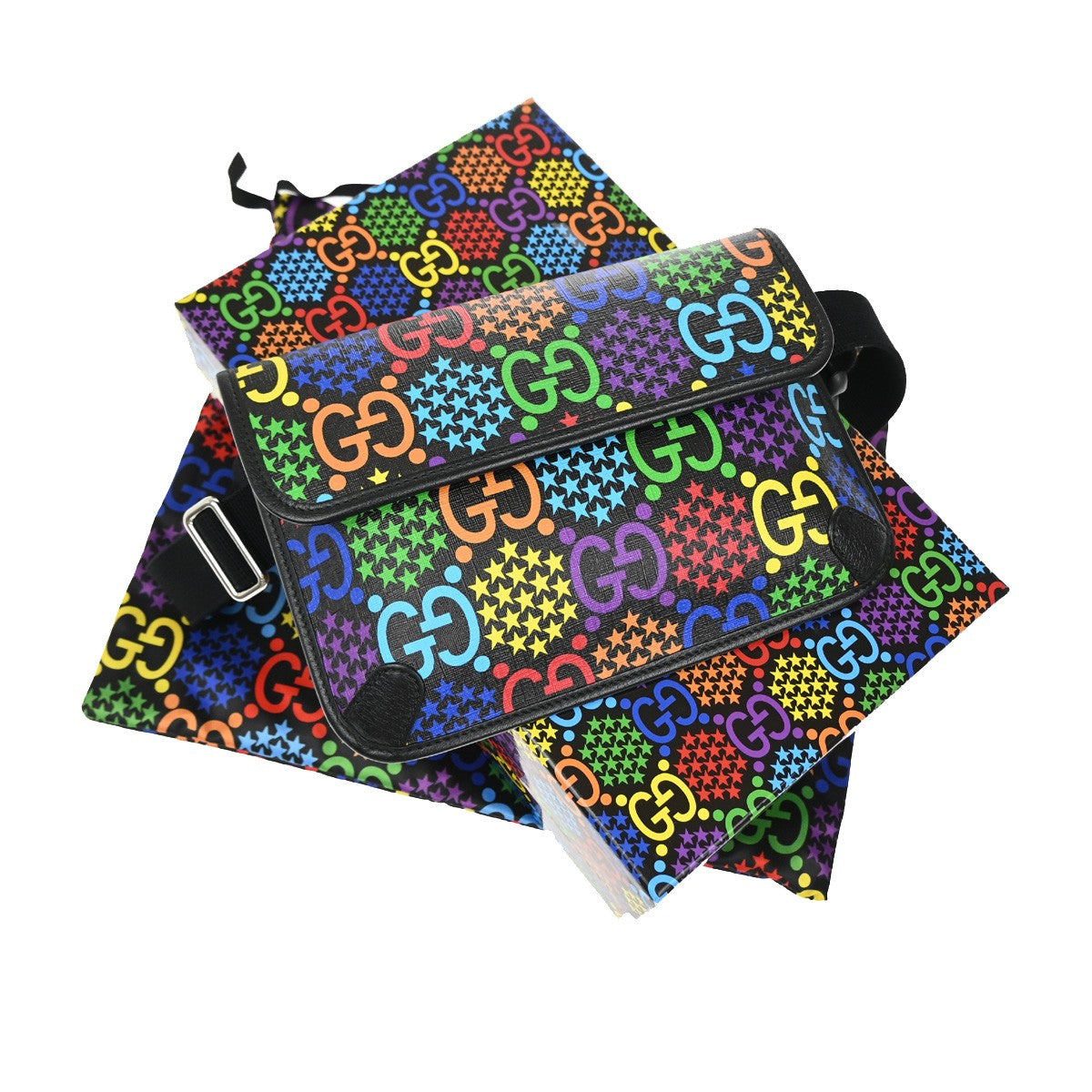 Gucci Sac bandoulière psychédélique Canvas Leather, BLACK, CANVAS, Shoulder bag