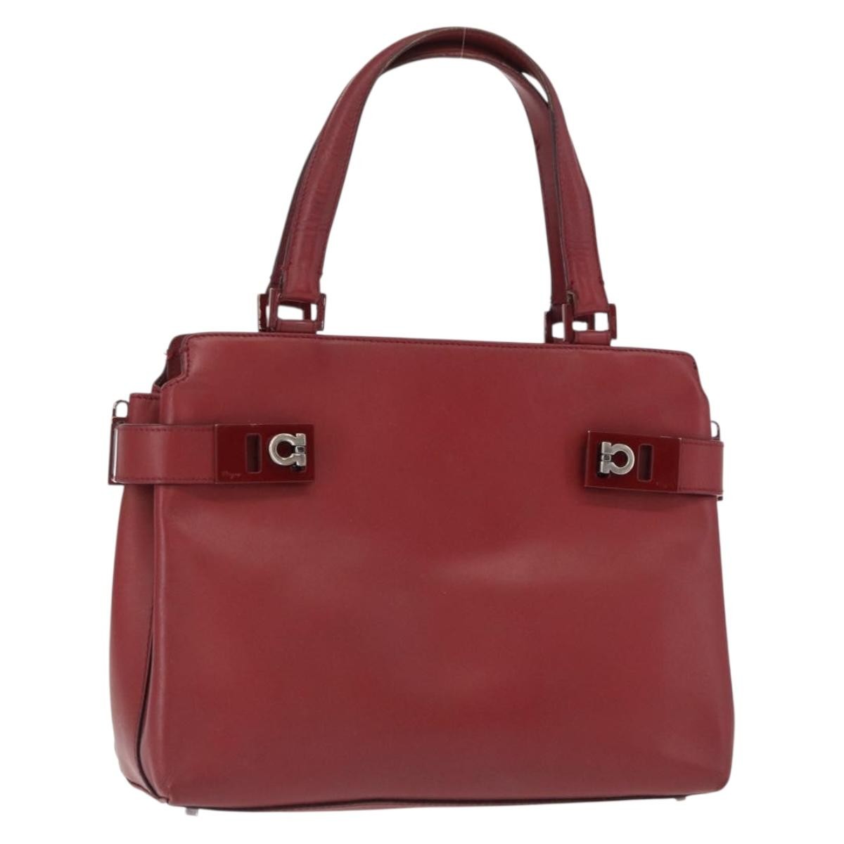 Salvatore Ferragamo Double Gancini Side Buckle Tote Leather, RED, LEATHER, Handbag