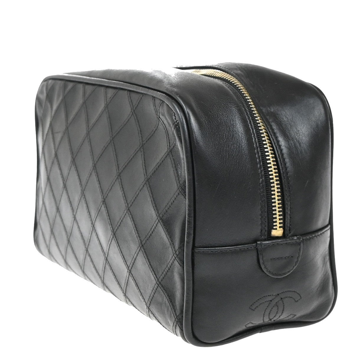 Chanel Vintage Diamond CC Camera Bag Quilted Caviar, BLACK, LEATHER, Clutche & pouche