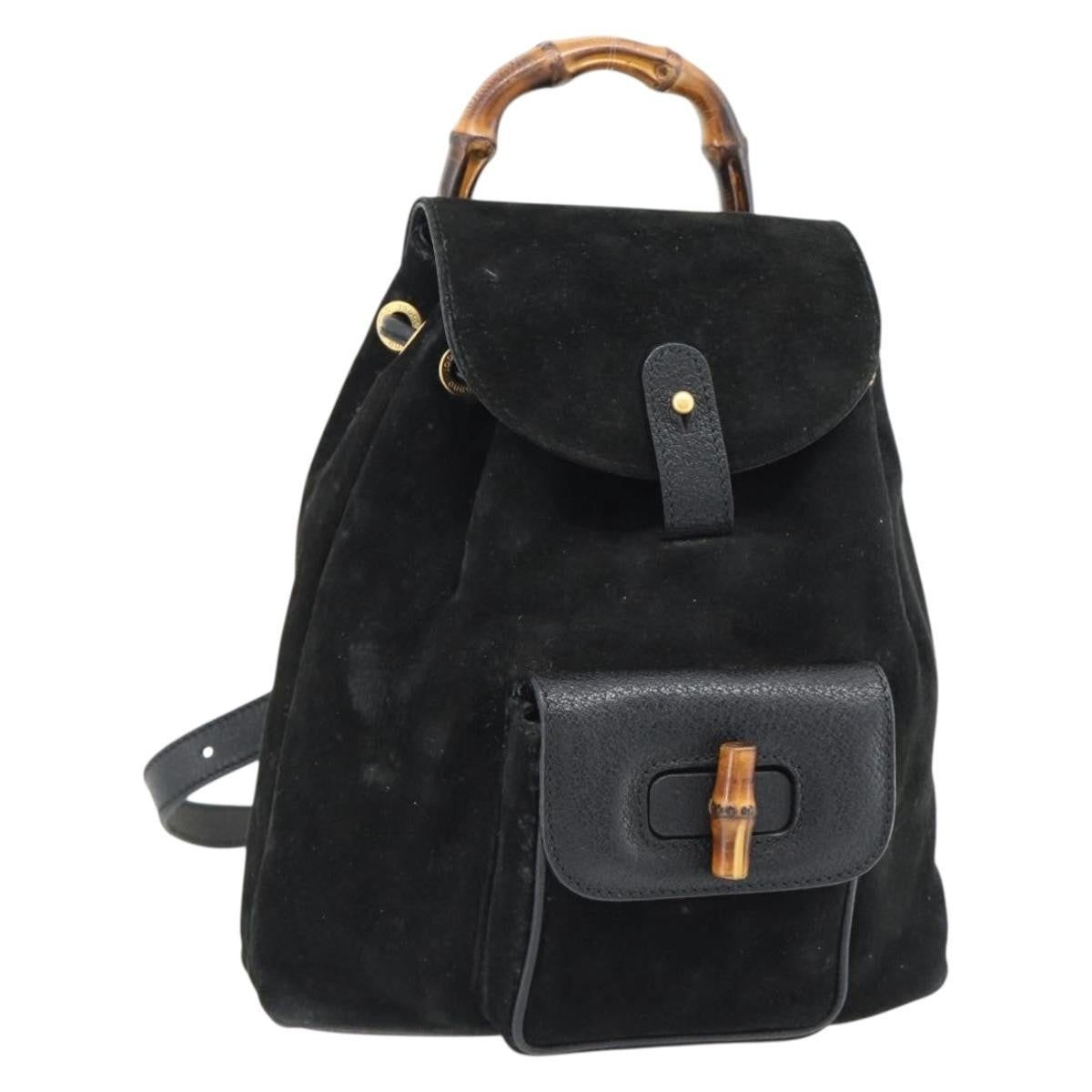 Gucci Vintage Bamboo Backpack Suede, Black, Suede, Backpack