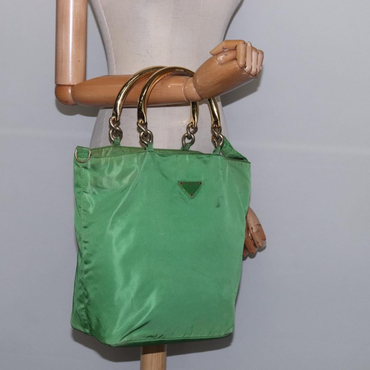 Prada Metal Handles Tote Tessuto, GREEN, NYLON, Tote bag