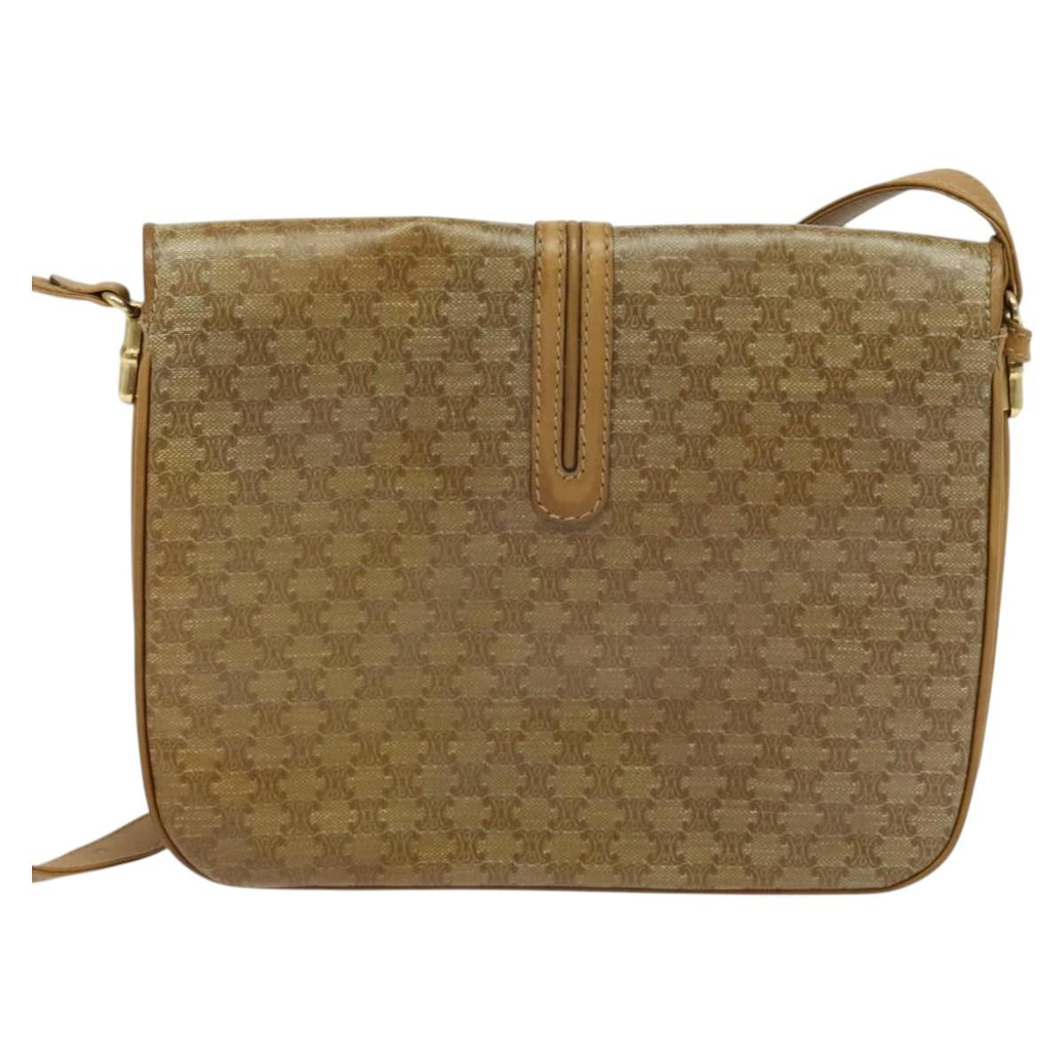 Celine Vintage Macadam Shoulder Bag Canvas and Leather, Beige, Canvas, Shoulder Bag