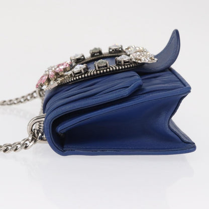 Miu Miu Madras Crystal Buckle Shoulder Bag Matelasse Leather, BLUE, LEATHER, Shoulder bag