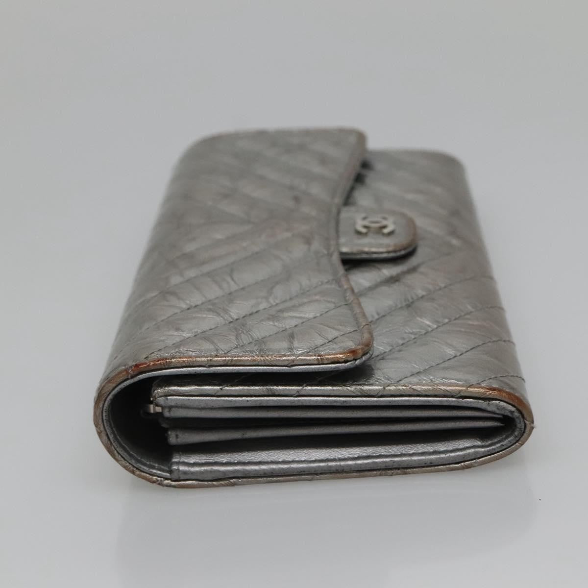 Chanel L-Flap Wallet Chevron Patent, SILVER, PATENT_LEATHER, Wallets