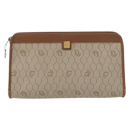 Christian Dior Vintage Honeycomb Zip Pouch Canvas and Leather, BEIGE, CANVAS, Clutche & pouche