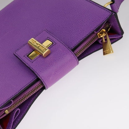 Celine Vintage turn lock shoulder bag Leather, PURPLE, LEATHER, Shoulder bag