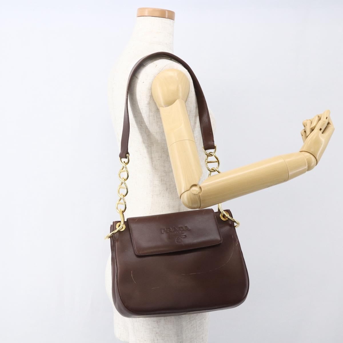 Prada Vintage Shoulder Bag Leather, BROWN, LEATHER, Shoulder bag