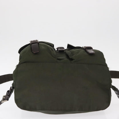 Prada Vela Double Front Pocket Backpack Tessuto with Saffiano Leather, KHAKI, NYLON, Backpack