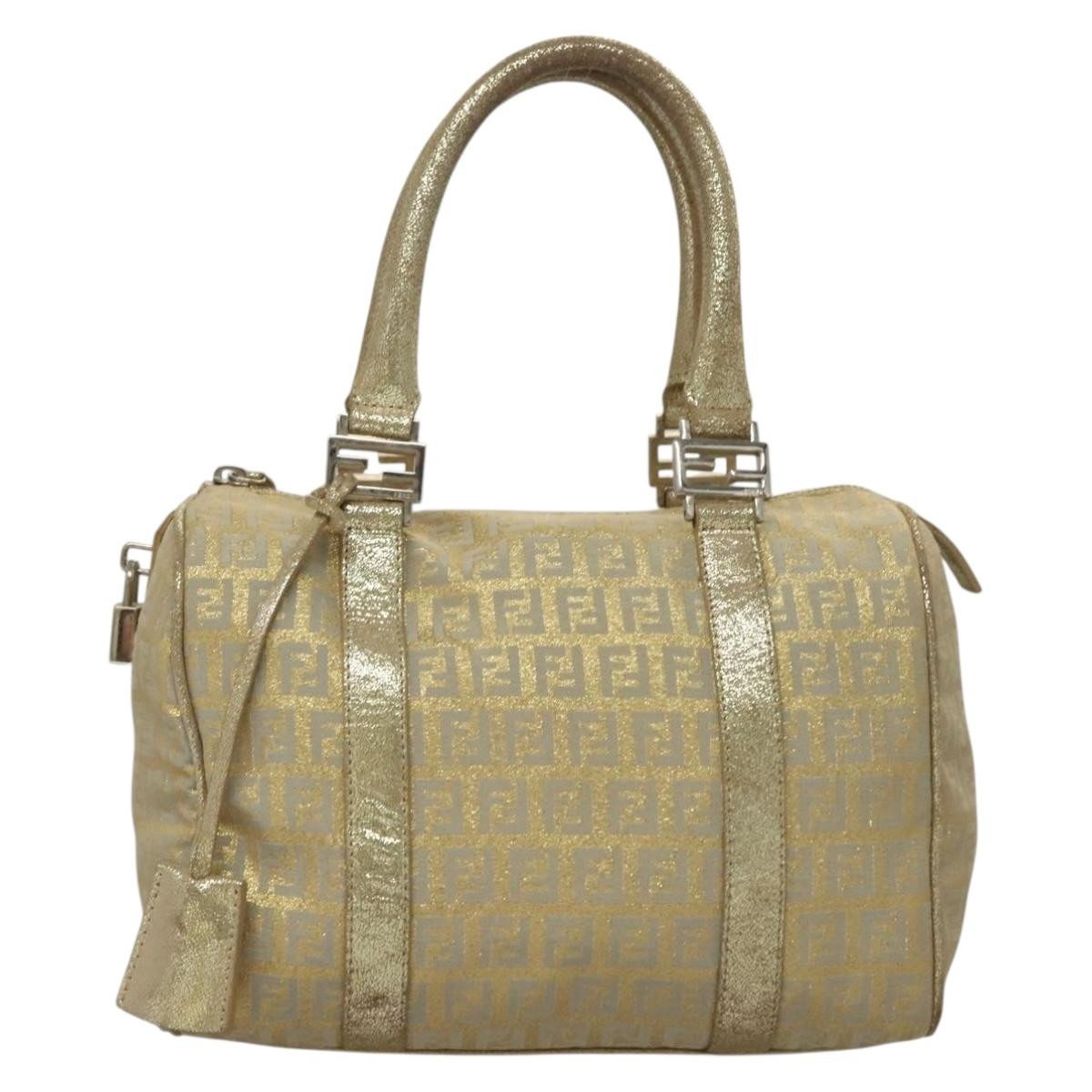 Fendi Boston Bag Zucchino Lurex Canvas, SILVER, CANVAS, Handbag