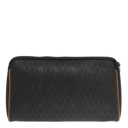 Christian Dior Vintage Honeycomb Zip Pouch Coated Canvas, BLACK, CANVAS, Clutche & pouche