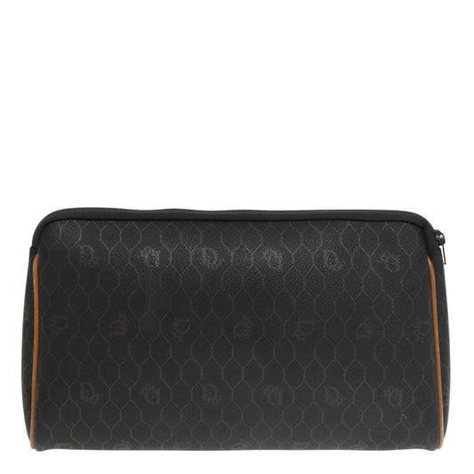 Christian Dior Vintage Honeycomb Zip Pouch Coated Canvas, BLACK, CANVAS, Clutche & pouche