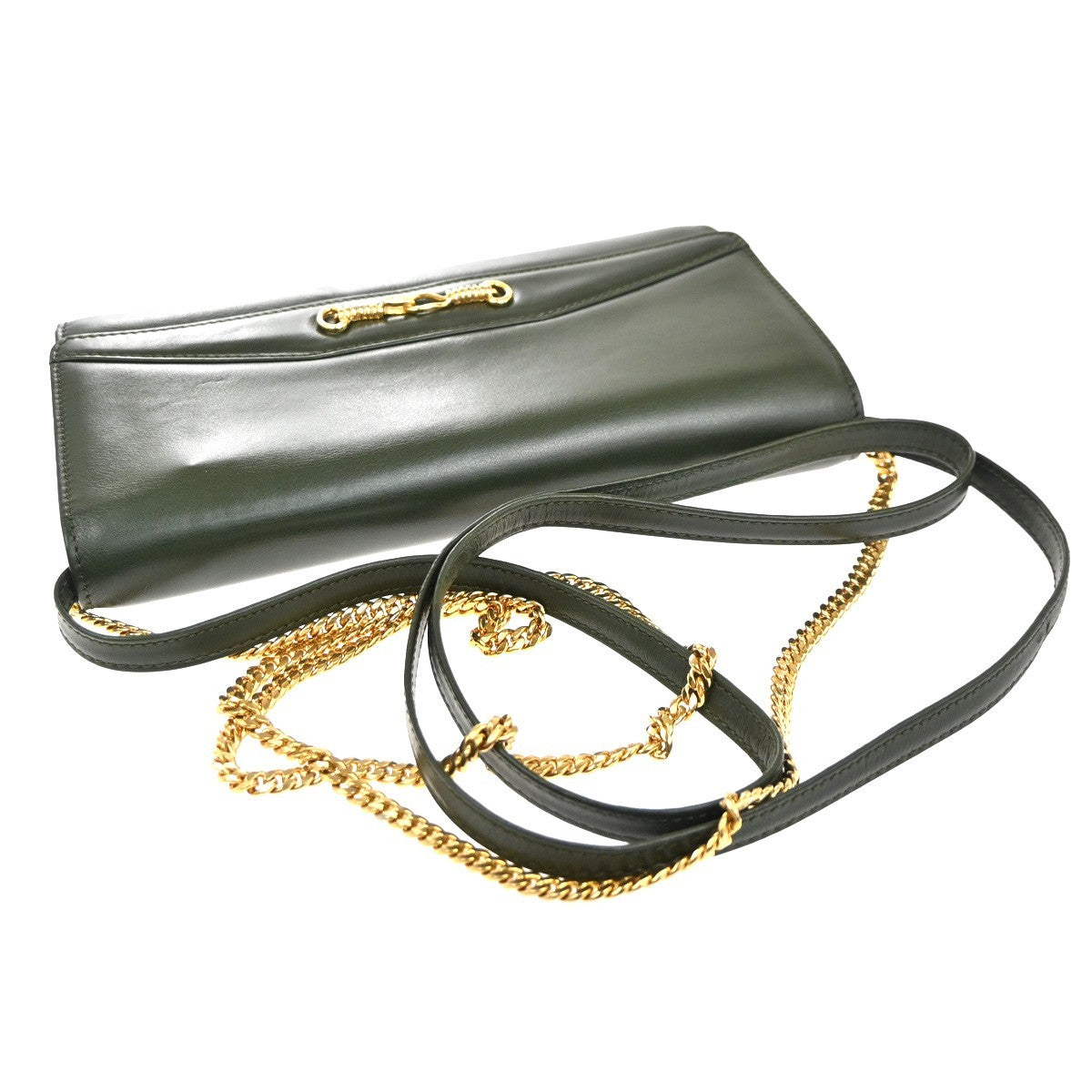 Celine Vintage Shoulder Bag Leather, GREEN, LEATHER, Shoulder bag