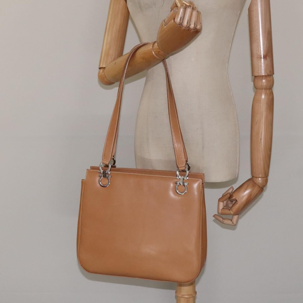 Salvatore Ferragamo Gancini Shoulder Bag Suede, Brown, Leather, Shoulder Bag