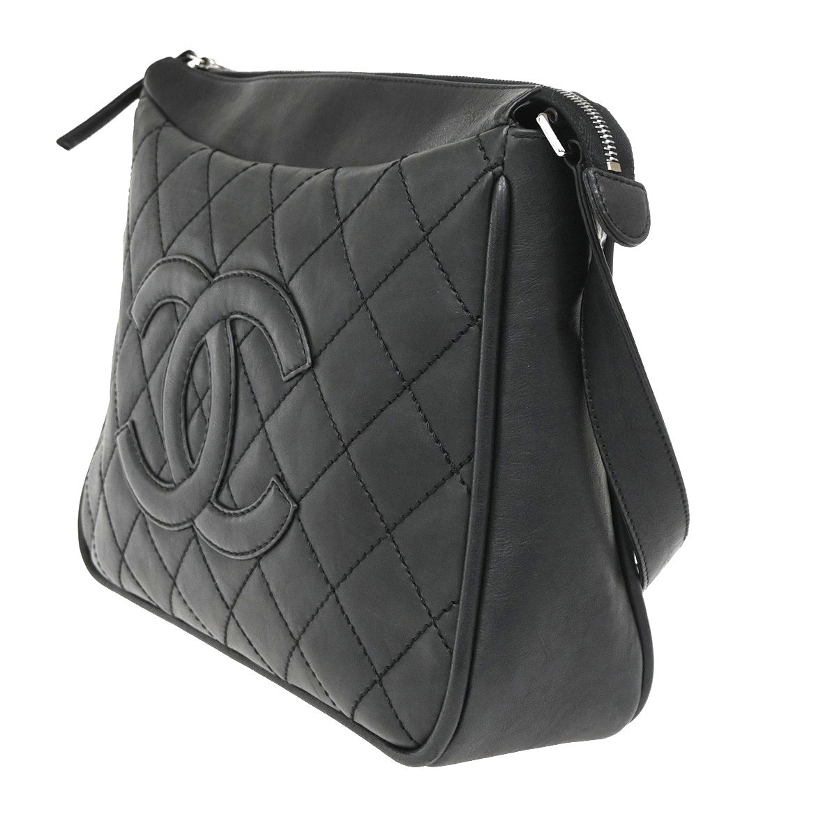 Chanel Vintage Timeless CC Adjustable Shoulder Bag Quilted Caviar, BLACK, LEATHER, Shoulder bag