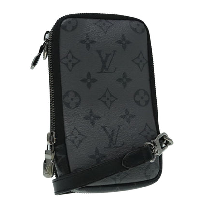Louis Vuitton Double Phone Pouch Reverse Monogram Eclipse Canvas, GRAY, CANVAS, Tech accessory