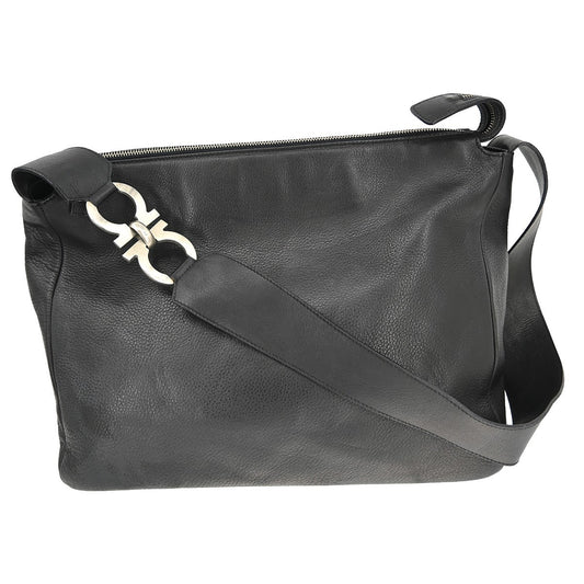 Salvatore Ferragamo Gancini Shoulder Bag Leather, Black, Leather, Shoulder Bag