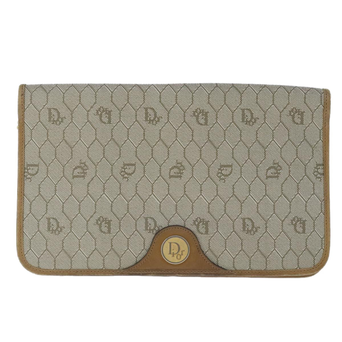 Christian Dior Vintage Honeycomb chain Canvas, BEIGE, CANVAS, Handbag