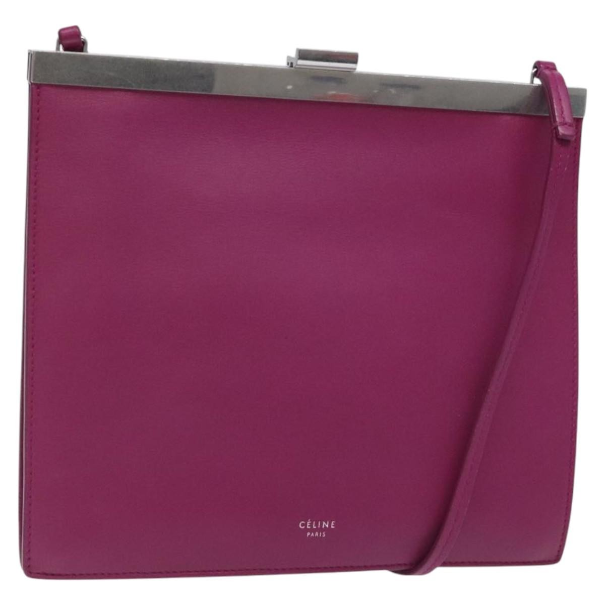 Celine Clasp Crossbody Bag Leather, PURPLE, LEATHER, Crossbody bag