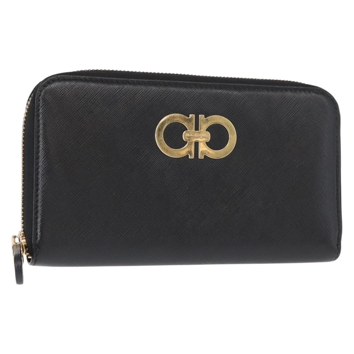 Salvatore Ferragamo Gancini Bifold Wallet Quilted Leather, BLACK, LEATHER, Wallets