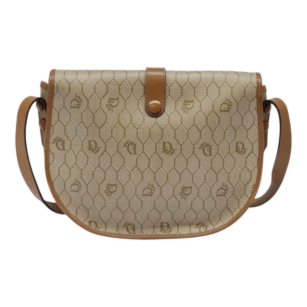 Christian Dior Vintage Honeycomb Flap Crossbody Bag Coated Canvas, BEIGE, CANVAS, Crossbody bag