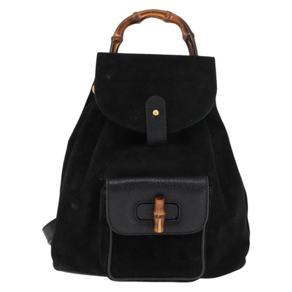 Gucci Vintage Bamboo Backpack Suede, BLACK, SUEDE, Backpack