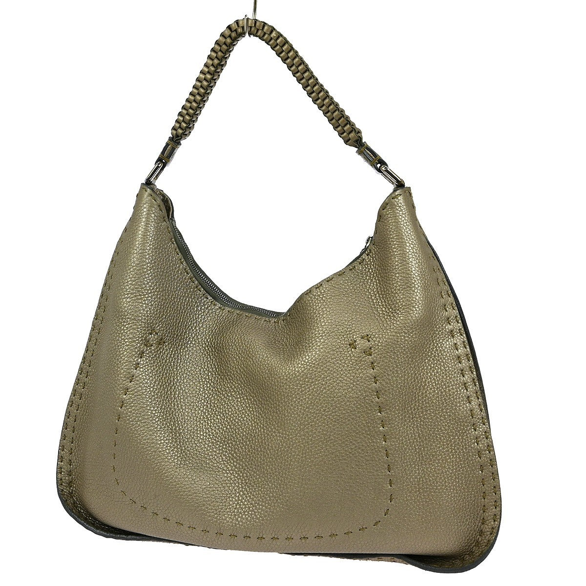 Fendi Selleria Logo Hobo Leather, GRAY, LEATHER, Handbag