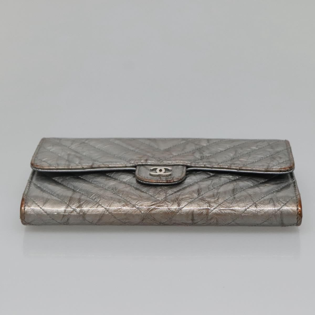 Chanel L-Flap Wallet Chevron Patent, SILVER, PATENT_LEATHER, Wallets