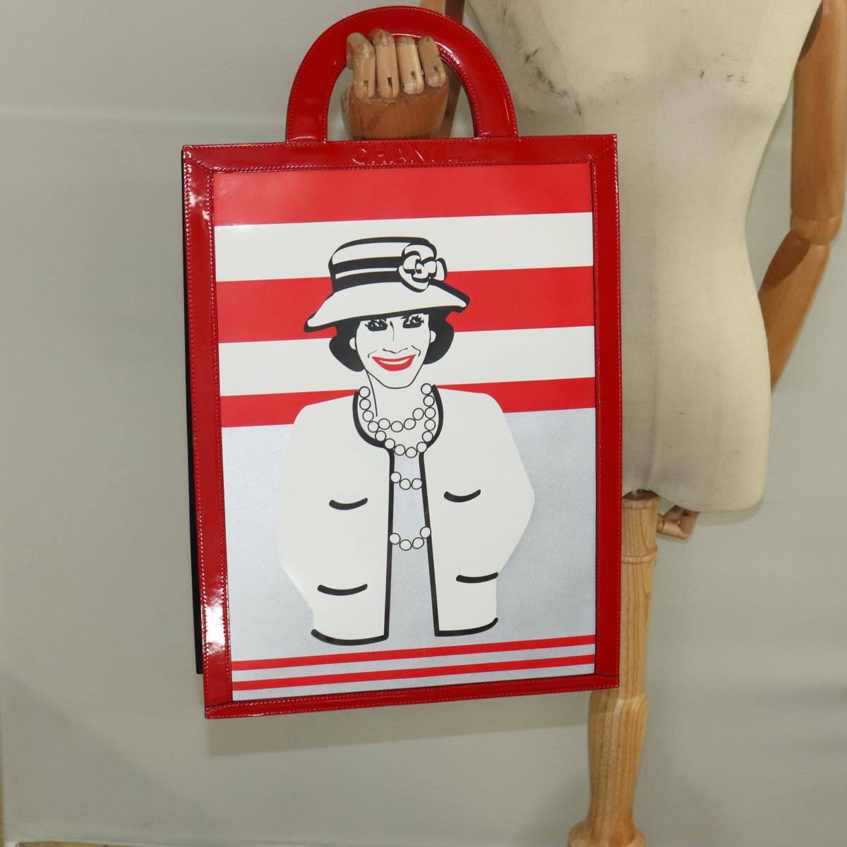 Chanel Vintage Portrait Tote Printed Leather and Quilted Patent, RED, LEATHER, Tote bag