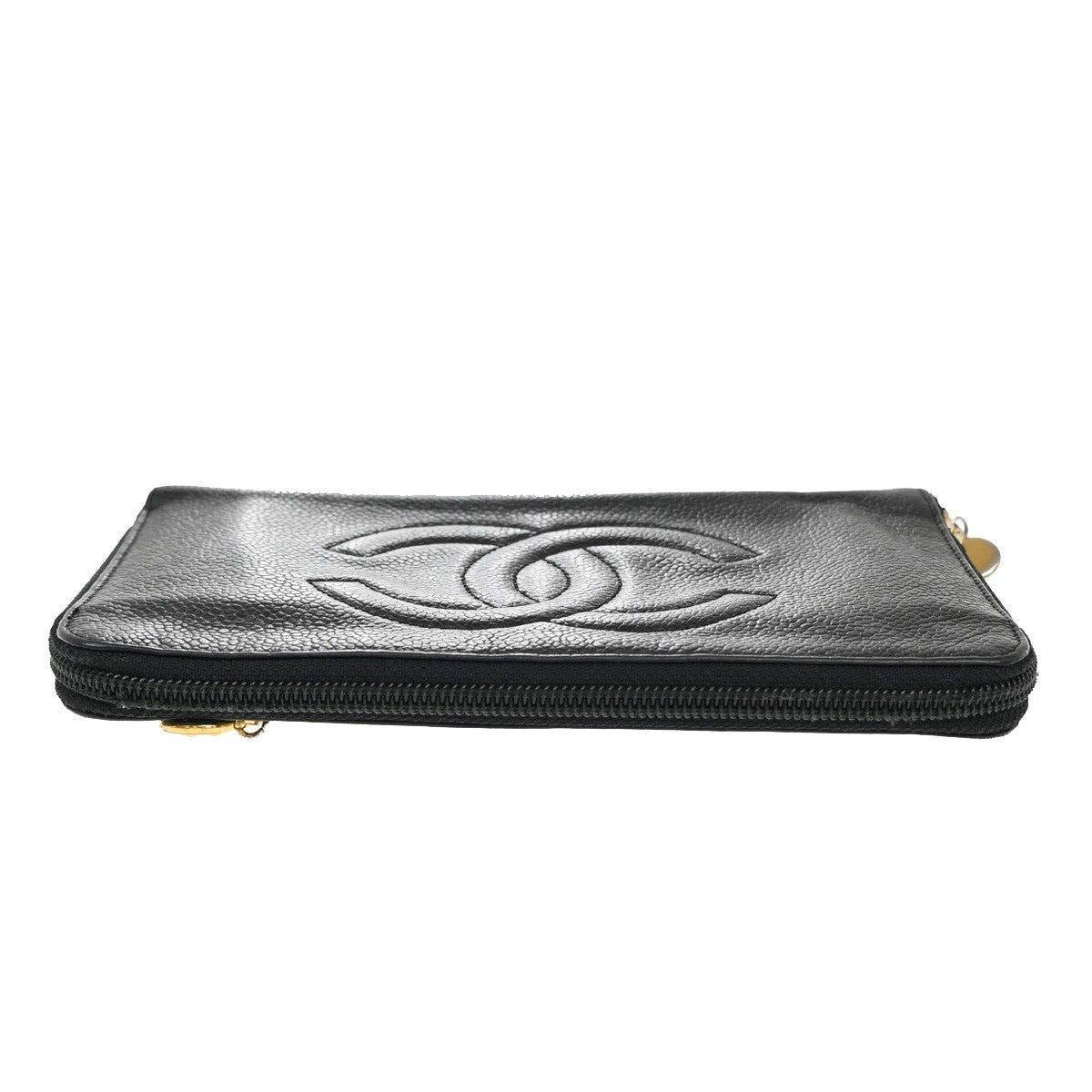 Chanel CC Zip Around Wallet Leather, BLACK, LEATHER, Wallets