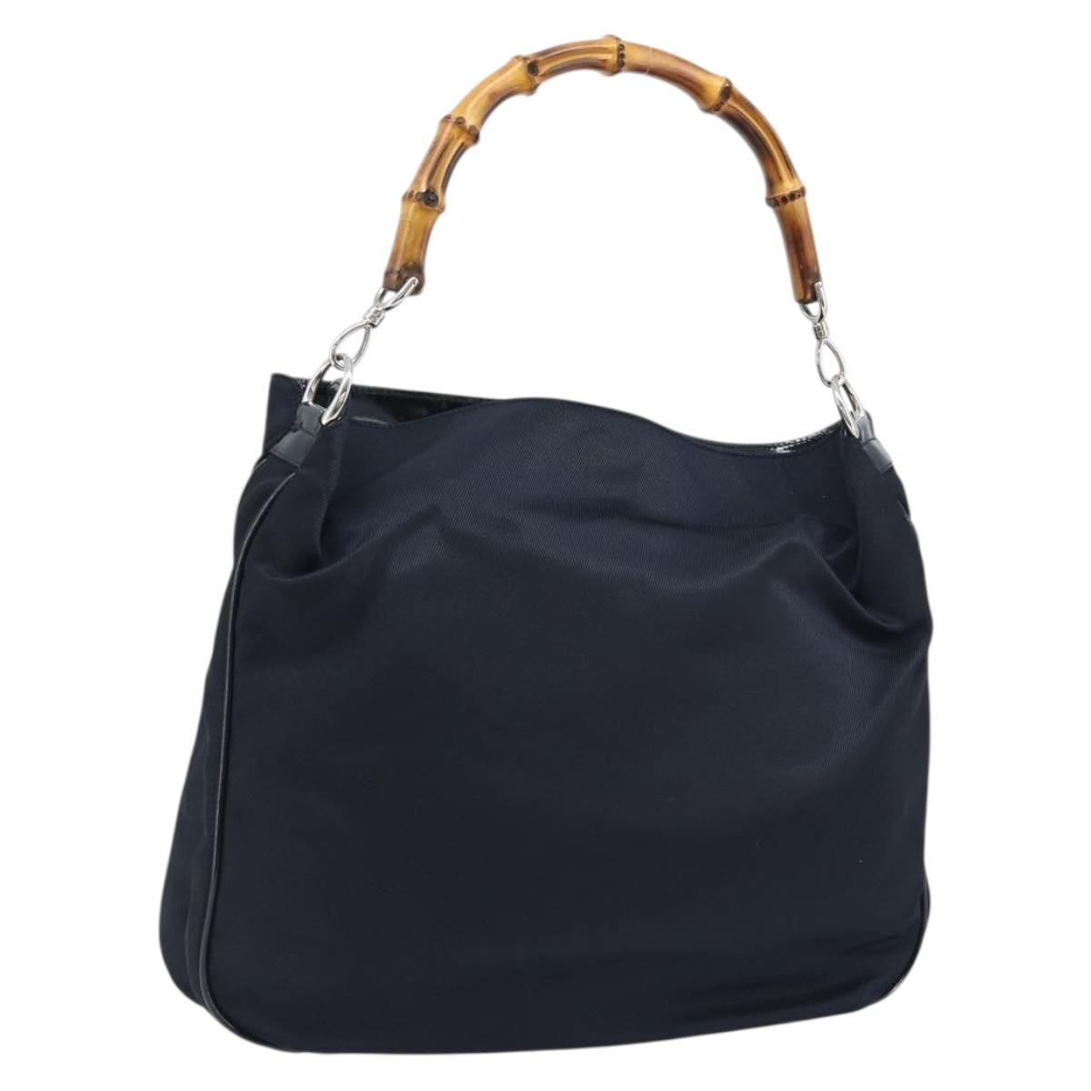 Gucci Vintage Bamboo Shoulder Bag Nylon, BLACK, NYLON, Shoulder bag