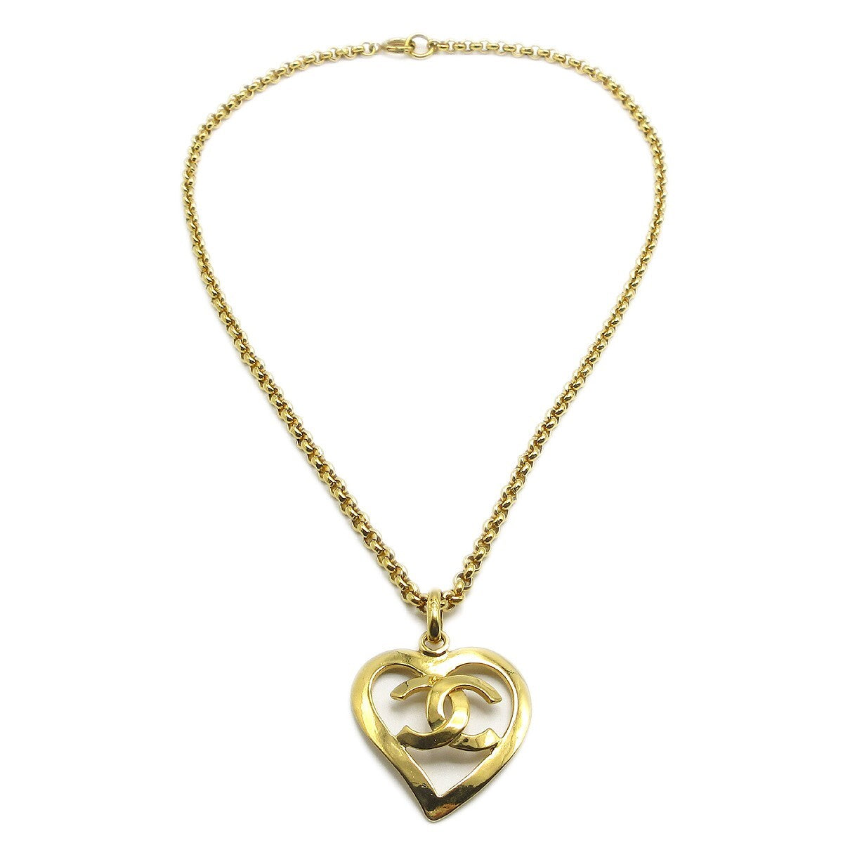 Chanel CC Heart Pendant Necklace Metal, GOLD, GOLD_PLATED, Necklace